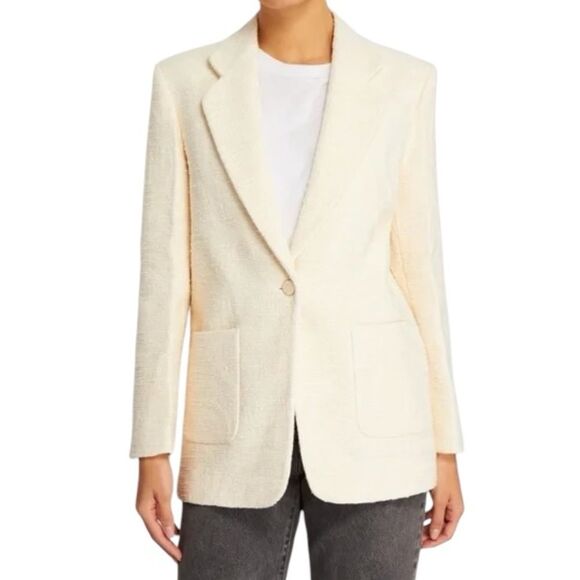 Talbots SZ 12 Cream Textured Wool Blend Blazer Patch Pockets Quite Luxury - Picture 1 of 10